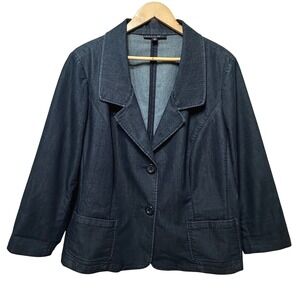 Lafayette 148 New York Denim Blazer Womens 18 Dark Wash Cotton Stretch Workwear